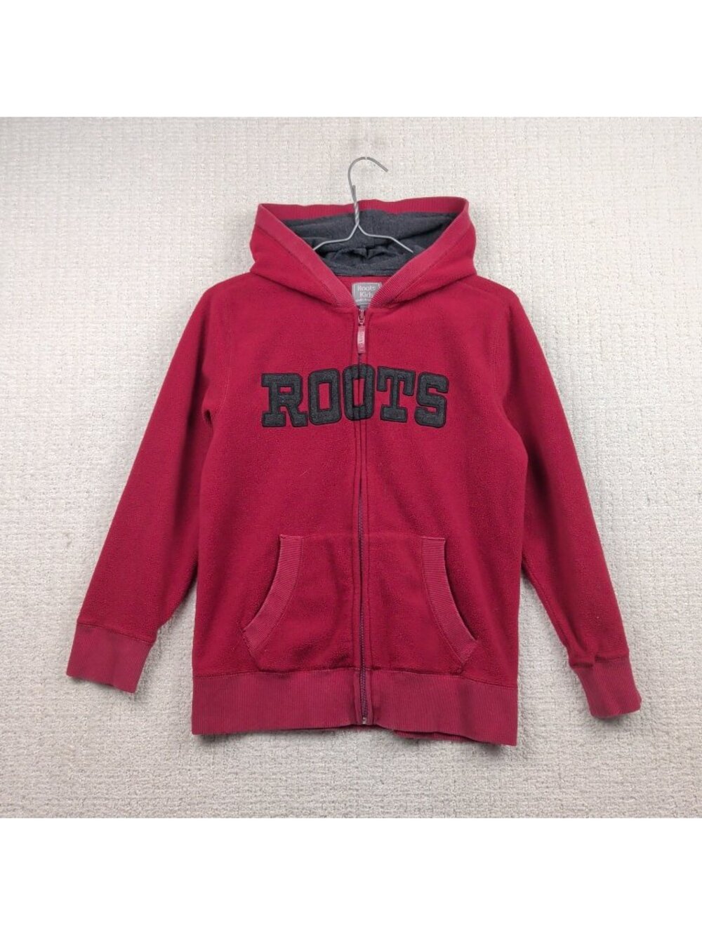 Y2K Roots Canada Kids Size L Full Zip Polar Fleece Hoodie Sweatshirt Canada Red